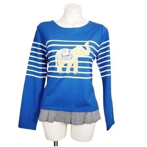 NWT Crown & Ivy Beaded Elephant Blue Sweater Top